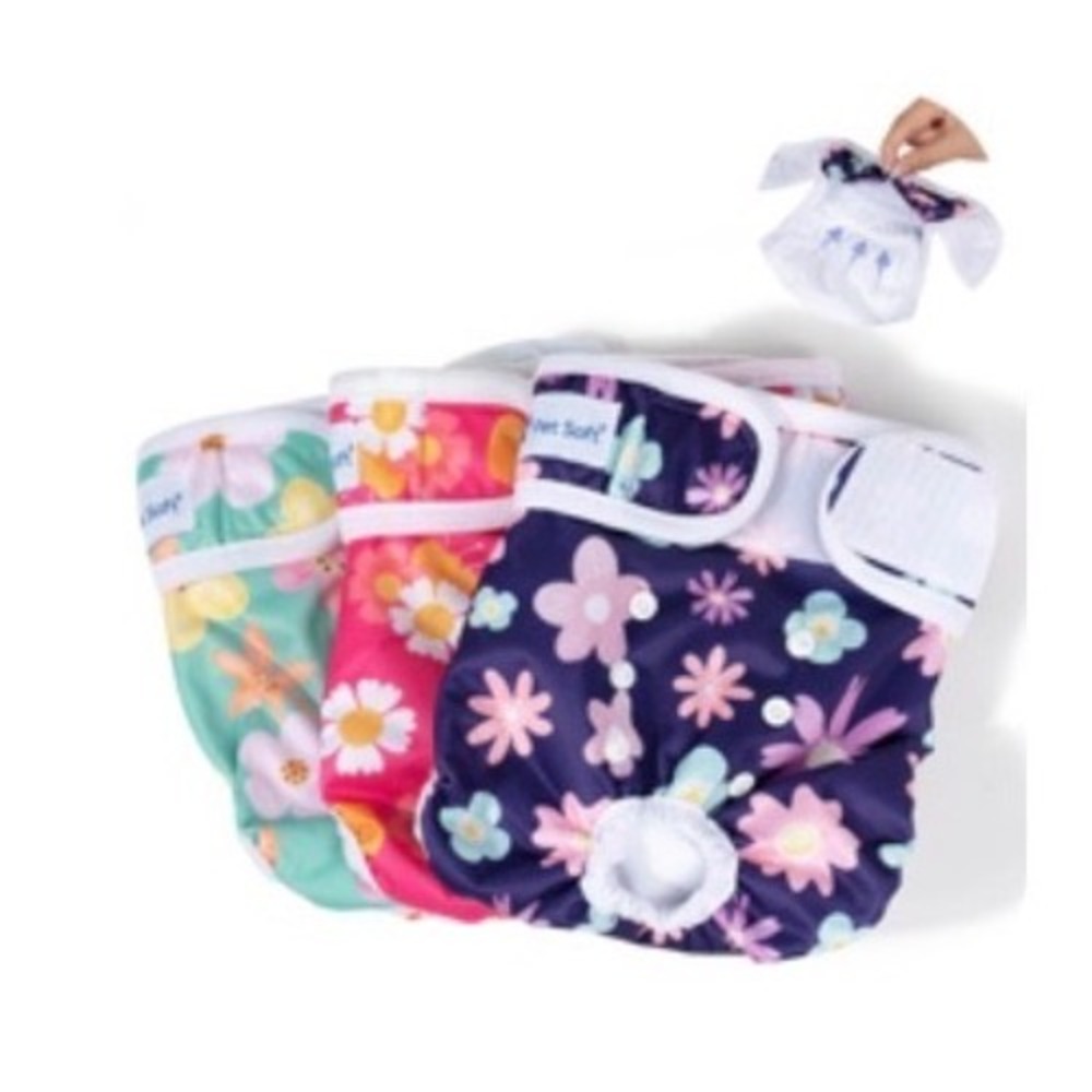 Pet Soft Reusable Female Dog Diapers 3 Pack Floral Adjustable Washable Large
